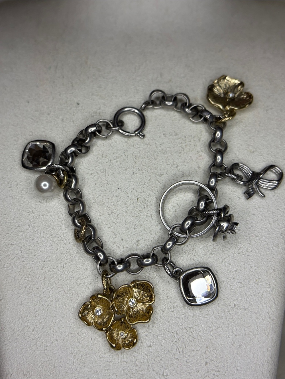 vintage silver floral charm bracelet